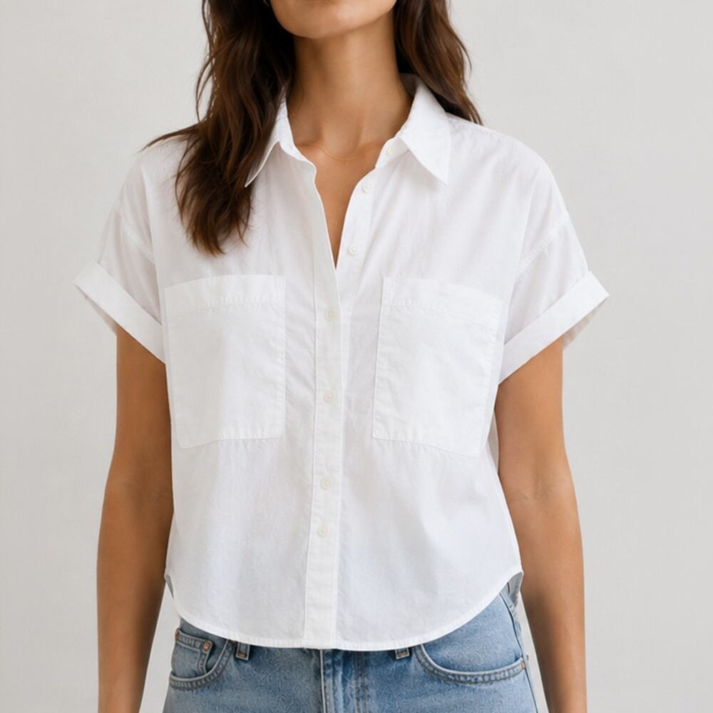 FRAME White Organic Cotton Pocket Button-Up Shirt Size M